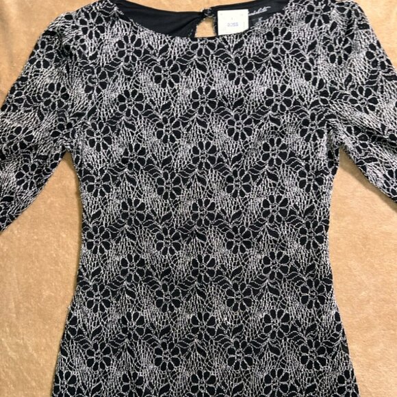 NWT Candalate Women Medium Black White‎ Floral Keyhole Back Fitted Dress (R) - Picture 3 of 10
